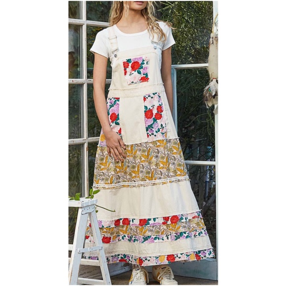 POL Floral Print Frayed Denim Jeans Overalls Dress - Picture 5 of 6